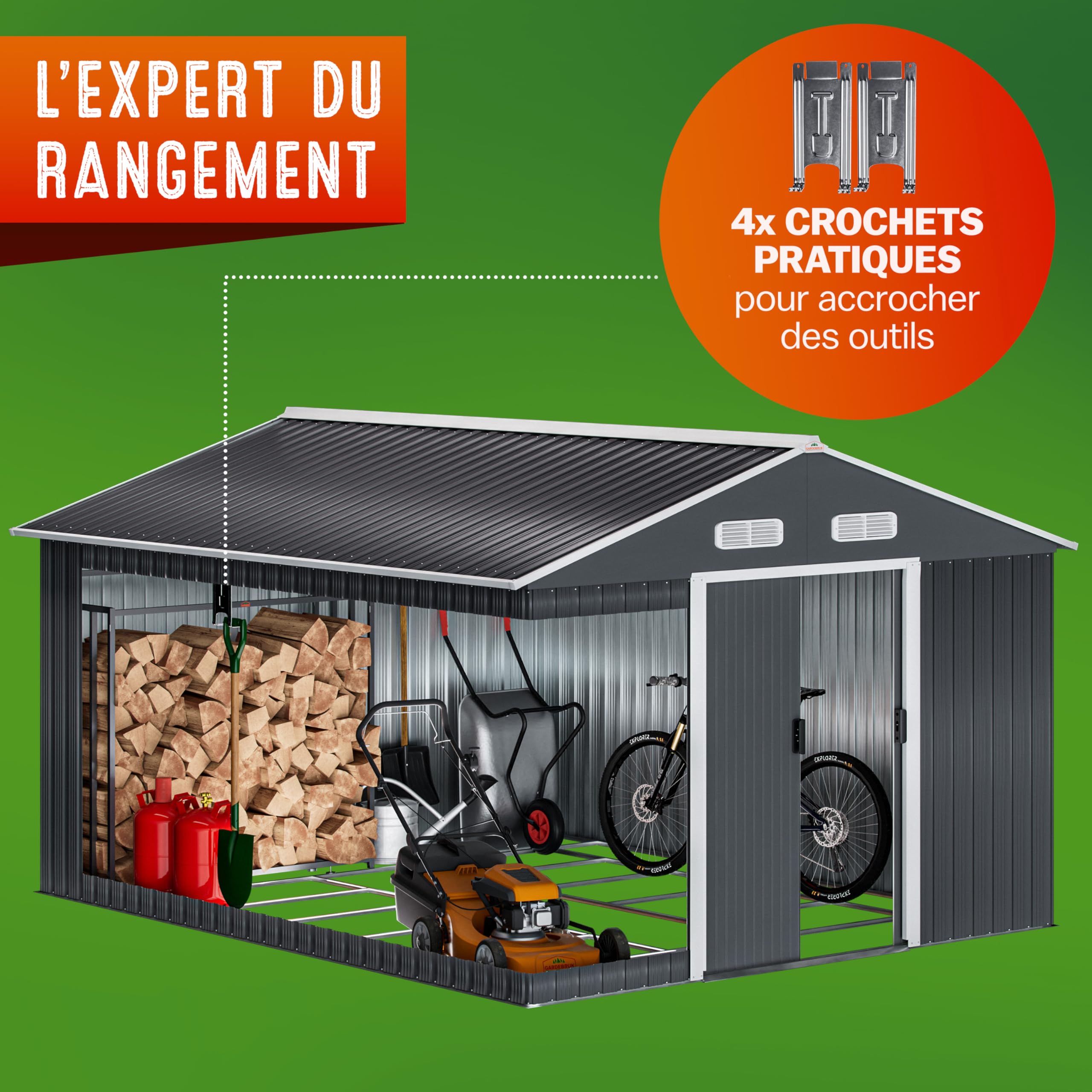 GARDEBRUK® Abri de Jardin métal XXXL 8m² Fondation 315x260x180cm Porte coulissante Anthracite cabane de Jardin cabanon Rangement Outils 15m³