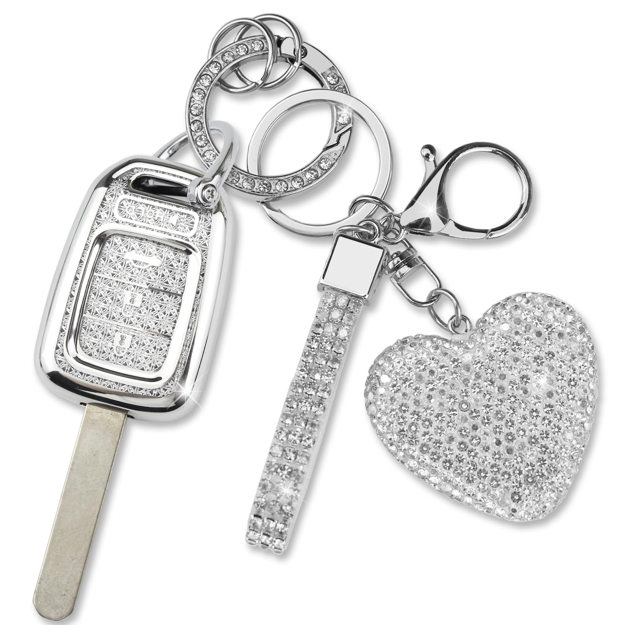 Simocky Key Fob Cover with Diamond Heart Keychain, Car Key Shell for Women, Compatible with Honda 2013-2016 Accord Crosstour 2014-2015 CR-V Civic 2016