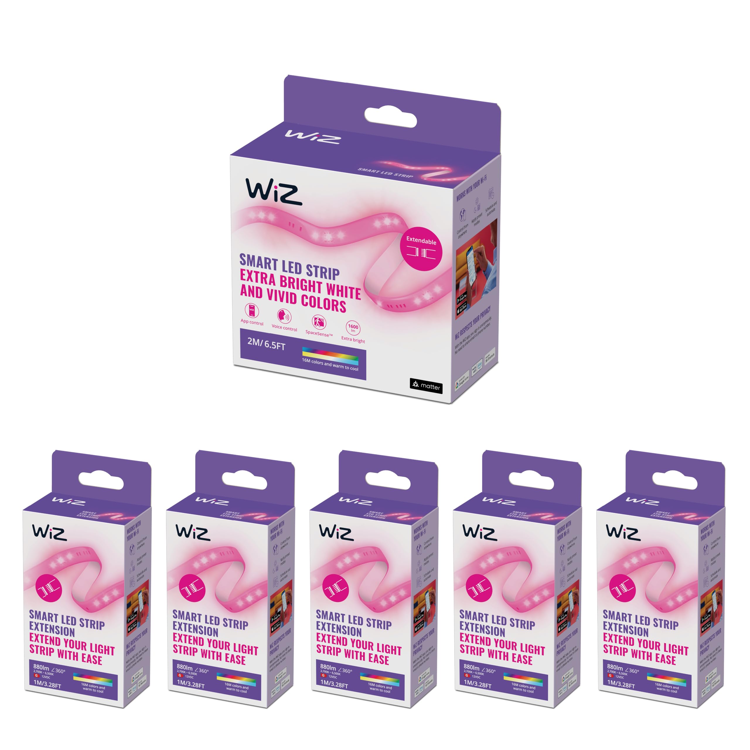 WiZ Ruban LED 7 Mètres Lumière blanche et colorée - Light Strip - Incluye bombilla LED inteligente - WiFi