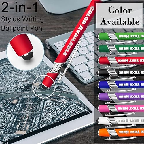 Vista 2 de Hasta 500 bolígrafos personalizados a granel con logotipo de mensaje de nombre comercial, bolígrafos grabados personalizados con lápiz óptico