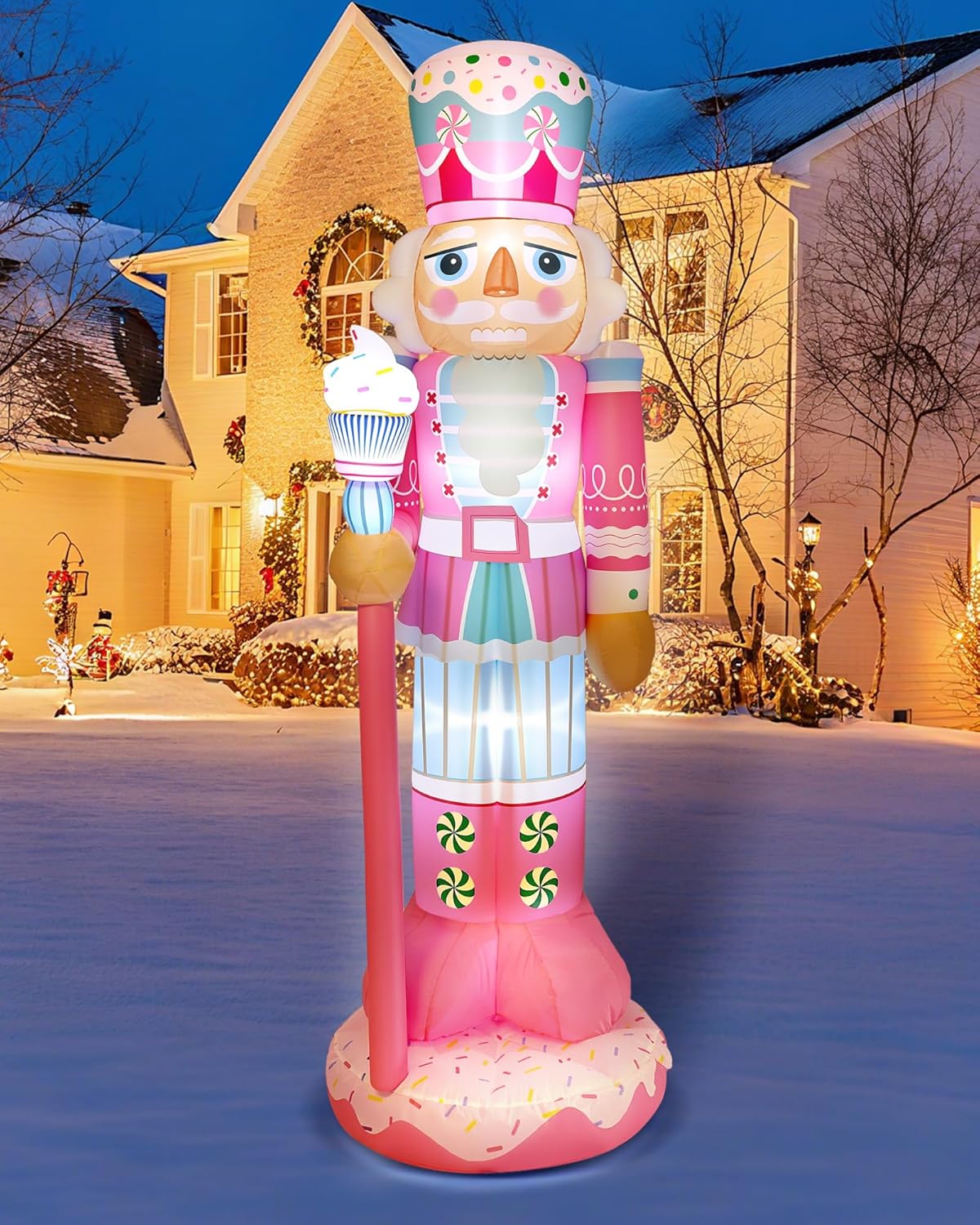Geyoga 8FT Christmas Inflatable Outdoor Decoration Nutcracker Soldier Blow Up with LED Lights Inflatable Nutcracker Yard Decor for Xmas Decorations Outdoor Indoor Xmas Gifts