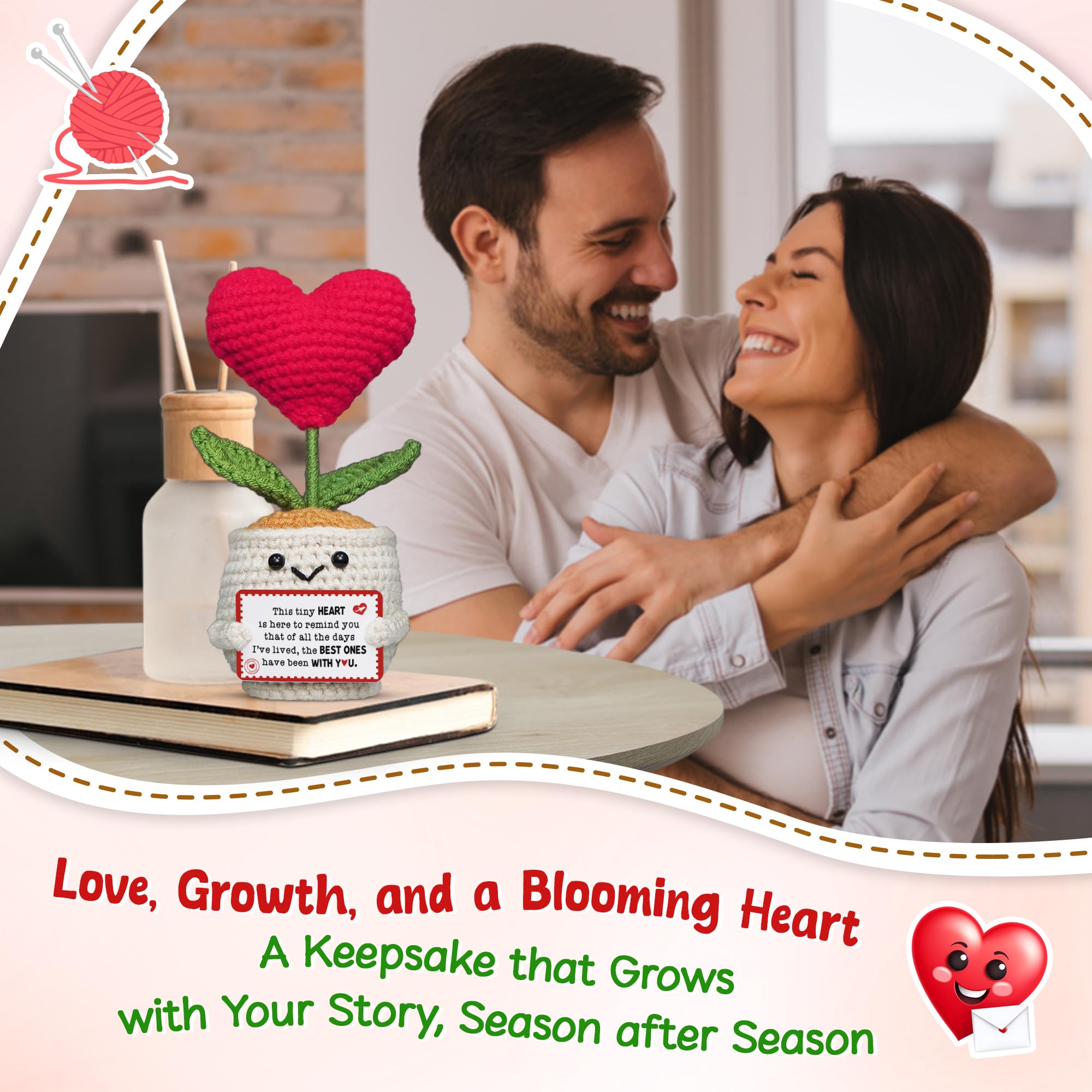 OASSIE Anniversary Couple Gifts for Women Men - Heart Flower Pot Crochet - Romantic Anniversary Wedding Mothers Day Birthday Gifts for Wife Husband Him Her Boyfriend Girlfriend Couple