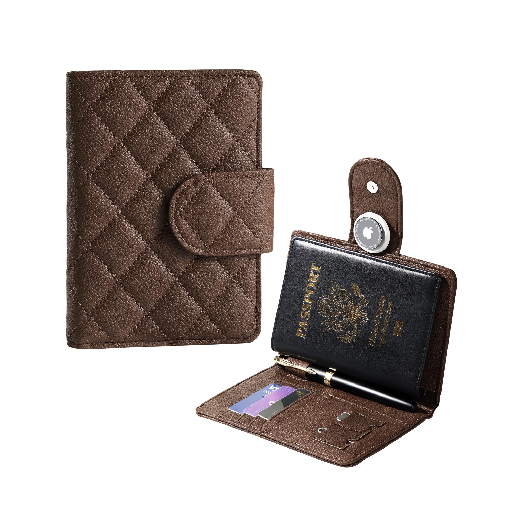 Passport Holder for Women Men, Compact Travel Wallet with Zippered Coins Pocket and SIM Slots, Rfid Blocking Passport Cover Travel Wallet, Taupe, Small, Simple and Stylish-image-21
