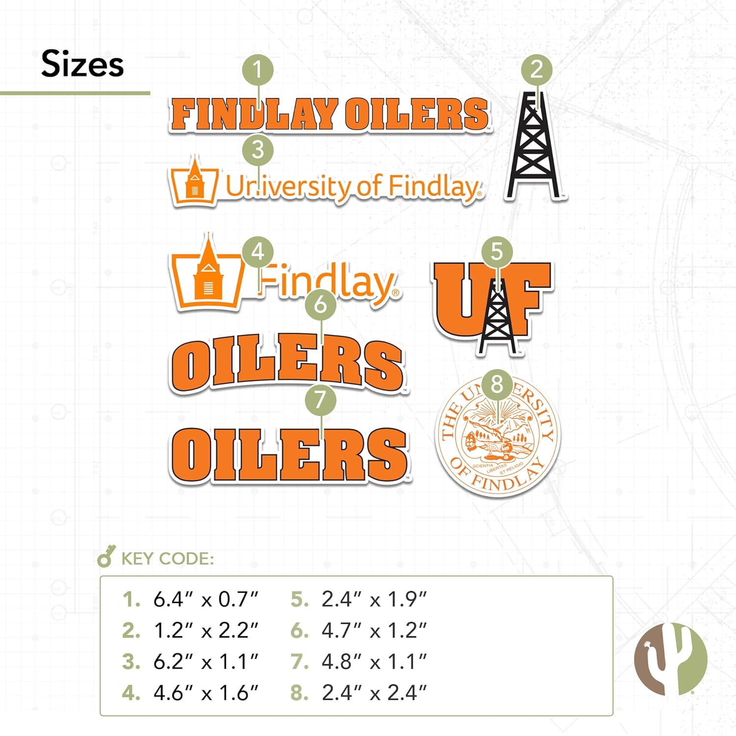Desert Cactus University of Findlay Sticker UF Oilers Vinyl Decals Laptop Water Bottle Car Scrapbook Sheet T2 (Type 2) - Image 3