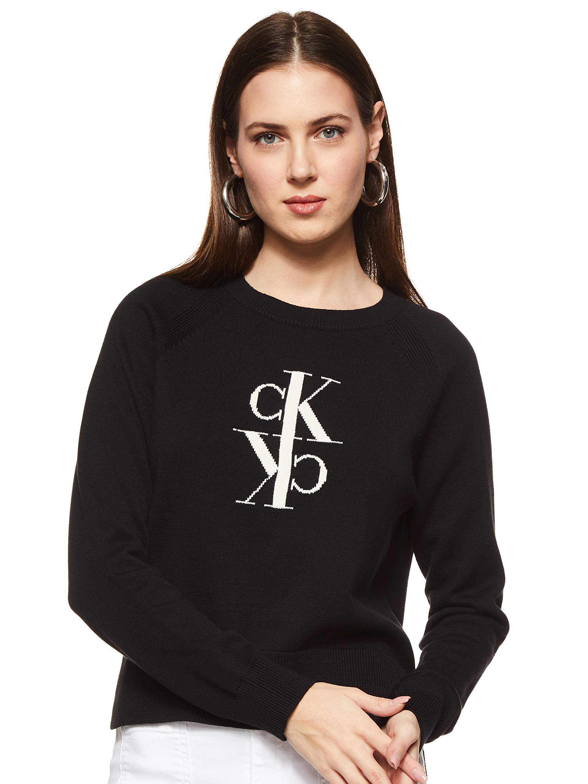 Calvin Klein Women's MIRRORED MONOGRAM COTTON SWEATER Pullover