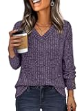IWD Womens V Neck Long Sleeve Shirt Fall Fashion Knitted Sweaters Dressy Casual Pullover Tunic Tops with Decorative Buttons
