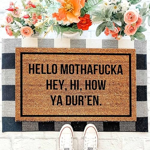 Miniatura 4 de Tapete divertido de fibra de coco con texto en inglés Hello Mothafucka Hey Welcome para la entrada, tapete personalizado con respaldo de PVC