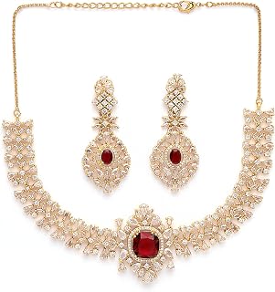 Karatcart Elegant Gold-Plated Red American Diamond Necklace Set for Women Price In India