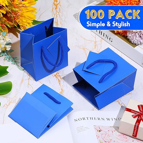 Miniatura 6 de Paquete de 100 mini bolsas de regalo a granel, 4 bolsas de papel de 2.75 x 4.5 pulgadas con etiquetas de regalo, bolsas de regalo de papel extra