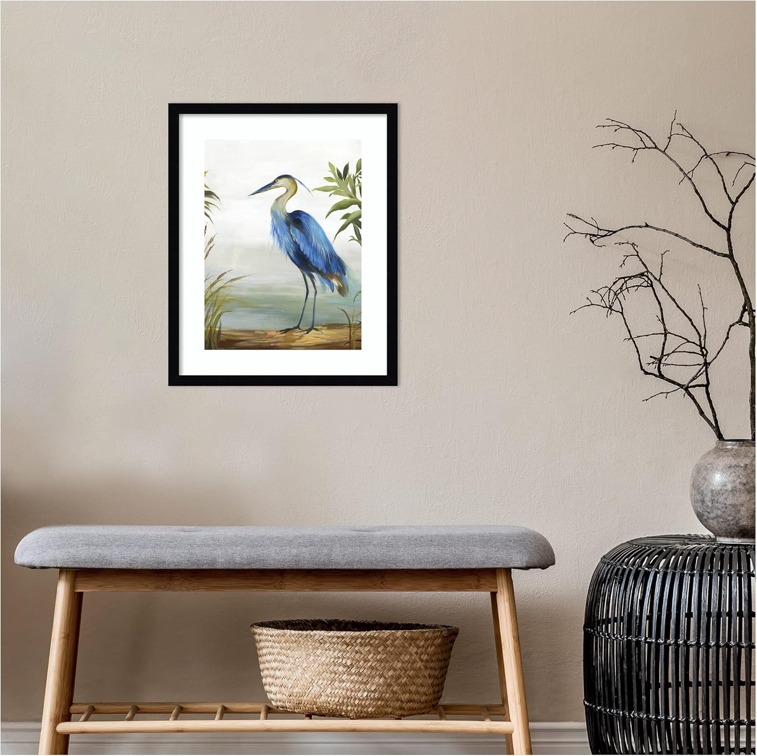 Amanti Art Framed Wall Art Print 21x17 Blue Heron by Aimee Wilson, Animals Wall Art, Coastal Decor, Small Poster Painting Artwork for Living Room, Bedroom, Bathroom, Kitchen, Office or Business