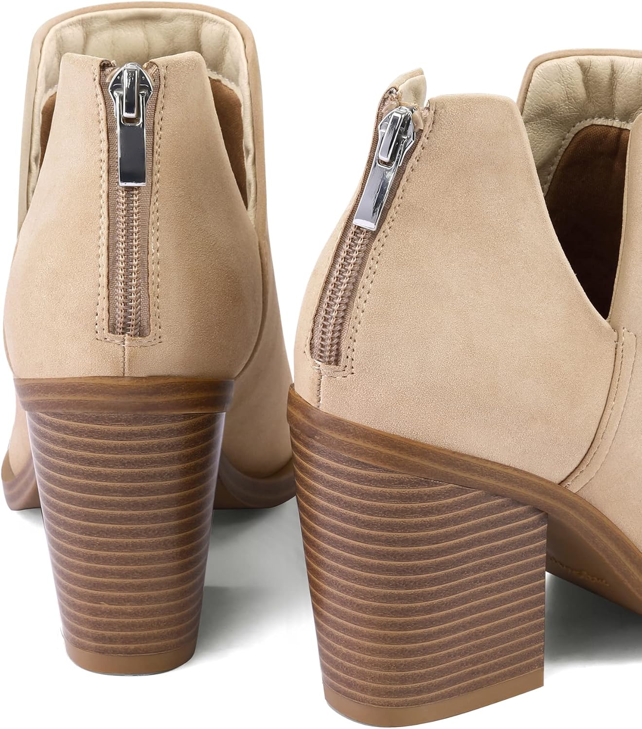 mysoft Women's Ankle Boots Slip on Cutout Pointed Toe Chunky Stacked Mid Heel Booties - Image 4