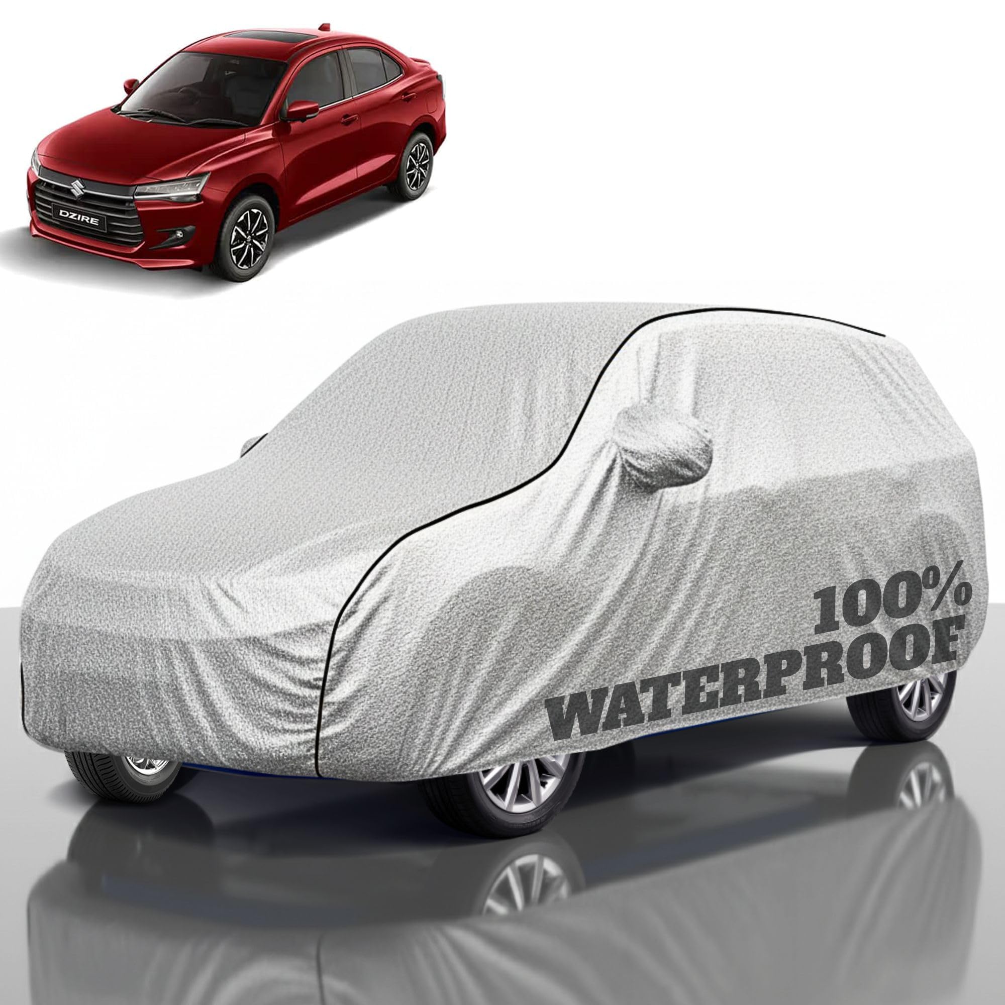Premium Polyester Car Cover Dzire All-Weather Protection from Rain, Dust &amp; Sun | UV Resistant Fabric | Full Body Secure Fit for Outdoor &amp; Indoor Parking Silver