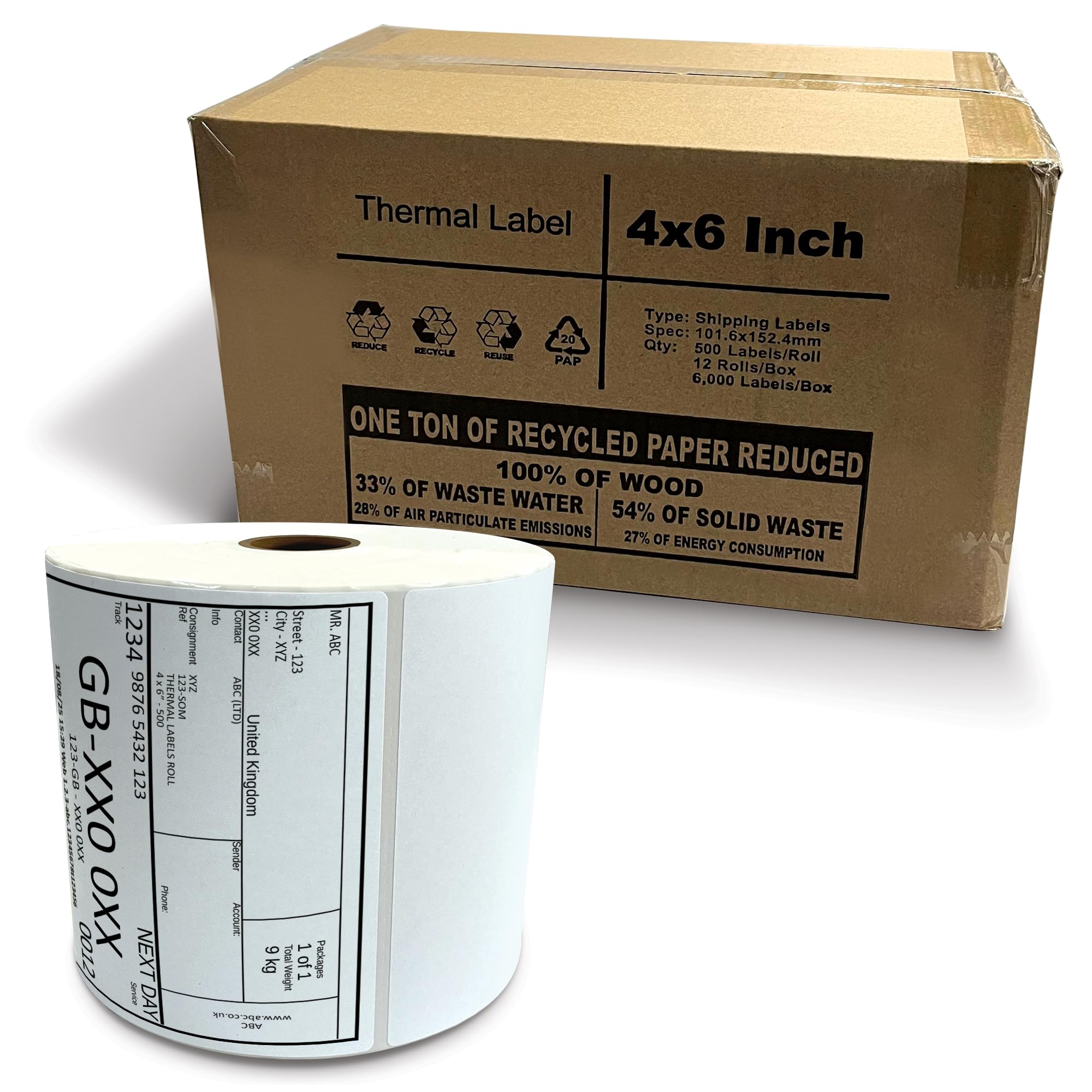 JeeJaan® 12 Rolls/500 of Direct Thermal Labels Roll 100 x 150 mm (4" x 6") 6000 Permanent Adhesive Self-Adhesive Sticky Labels Compatible with Amazon Shopify Royal Mail UPS FedEx DPD — image 1