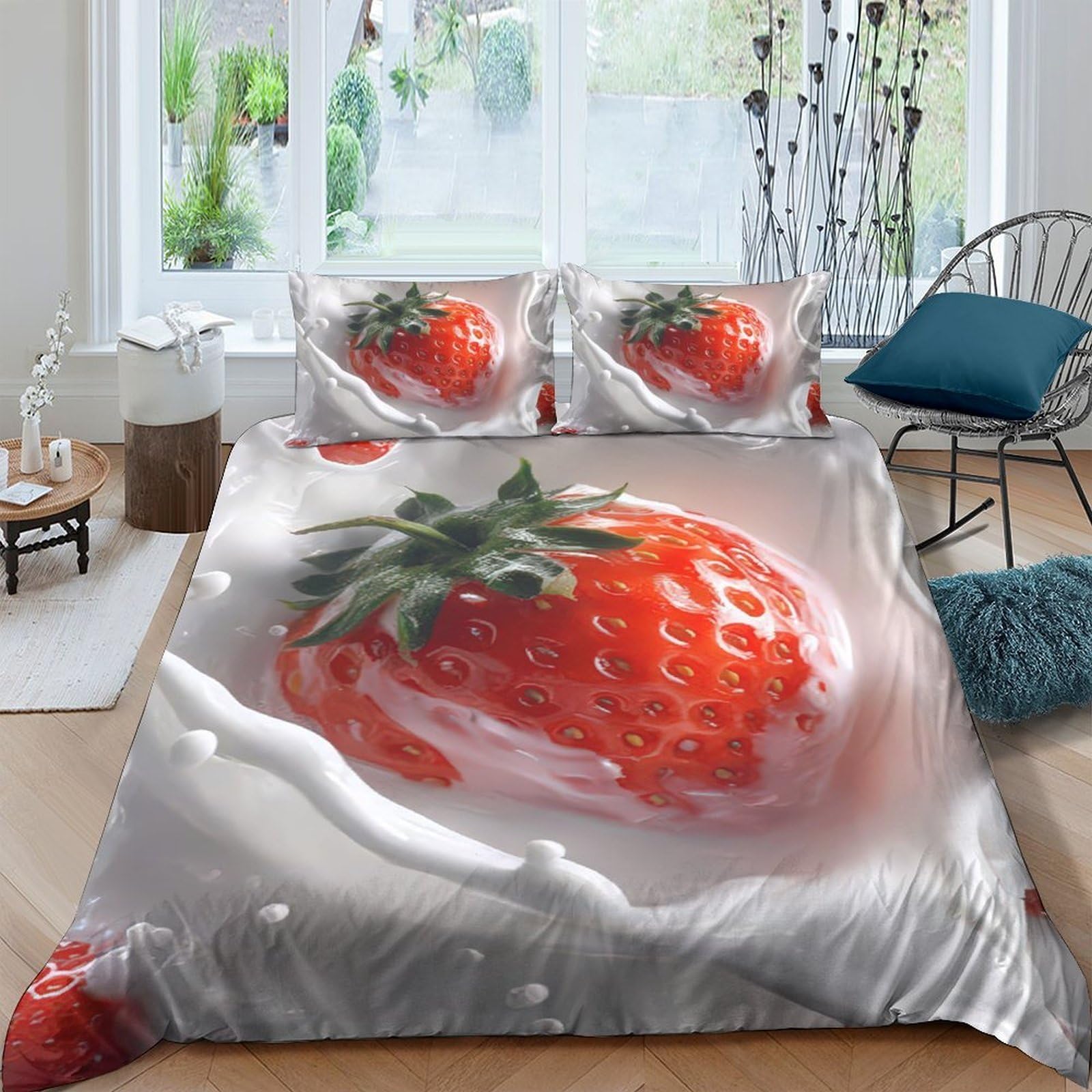 Ctjqhvkz Style-4 3D Printed Strawberry Pattern Fitted Sheet Microfiber Soft Red Fruit Bed Cover For Bedroom Dorm Home Decoration Single（135X200cm）
