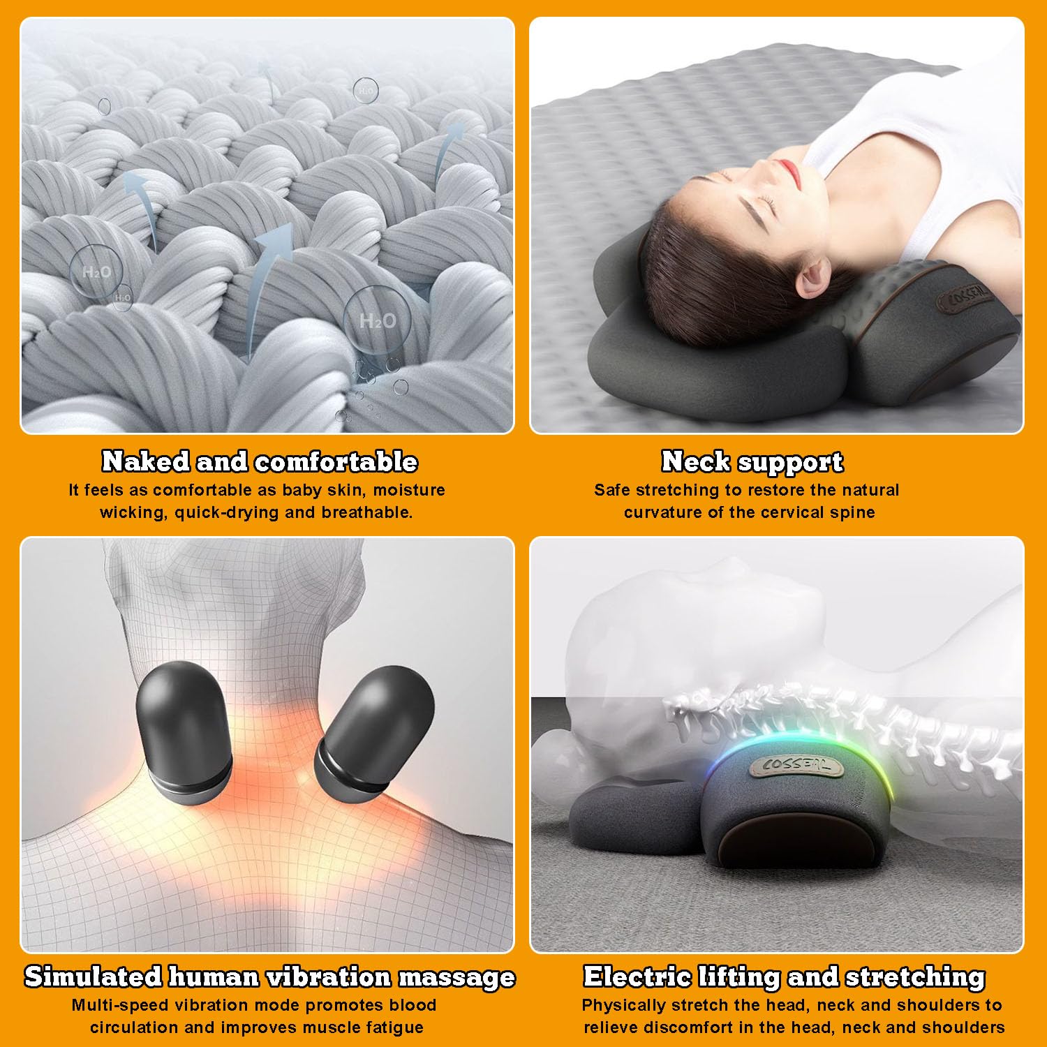 AVSMGP Almohada Cervical Ergonómica, Almohada Cervical de Espuma viscoelástica con función de Masaje de calefacción, Estiramiento y vibración, Almohada Cervical Ortopédica Contorno Cuello,Negro,A