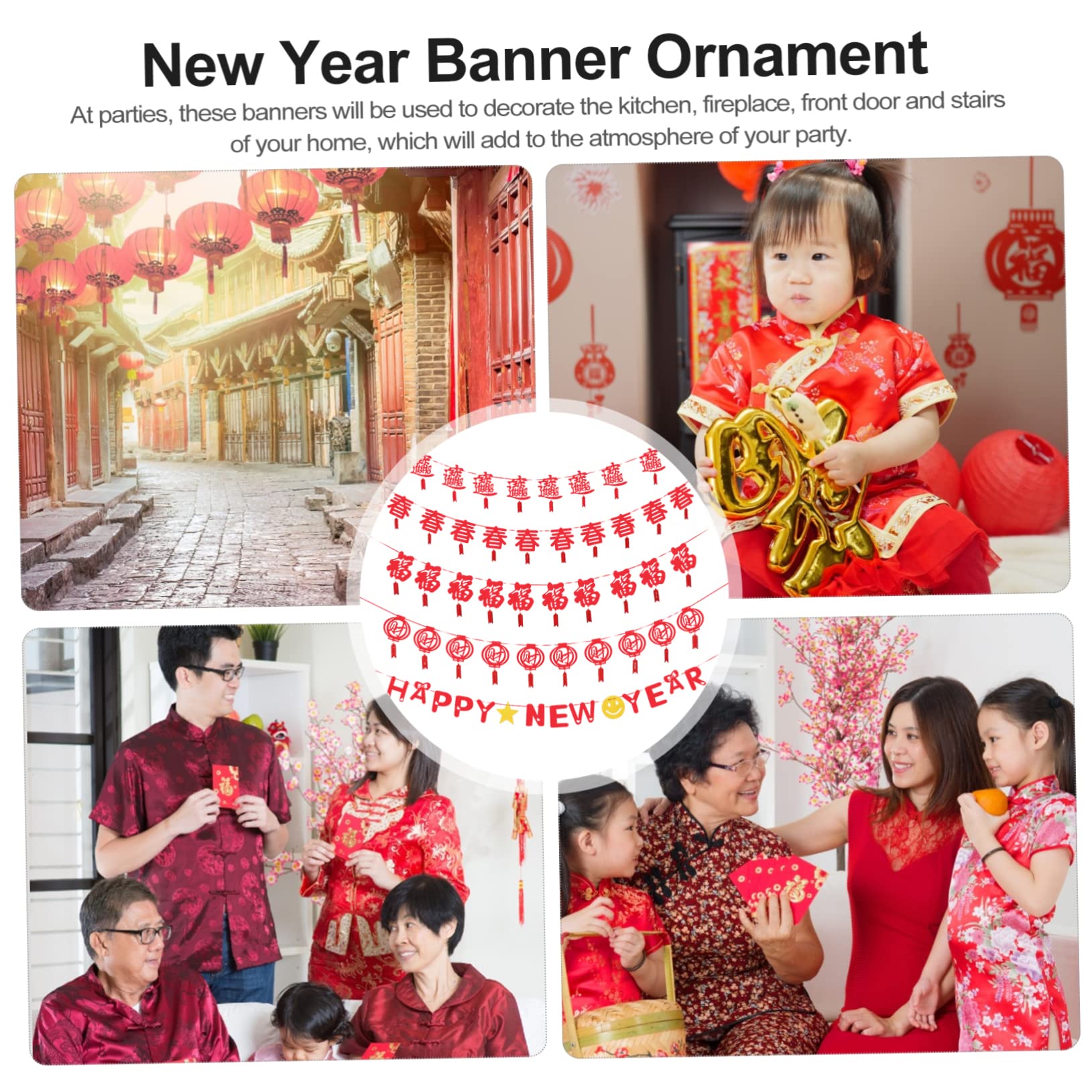 MAGICLULU 15 Pz buon anno latte art decorazioni di capodanno banner riutilizzabile di capodanno decorazione casa home decoration arredamento bandiera decorativa bandiera del partito rosso