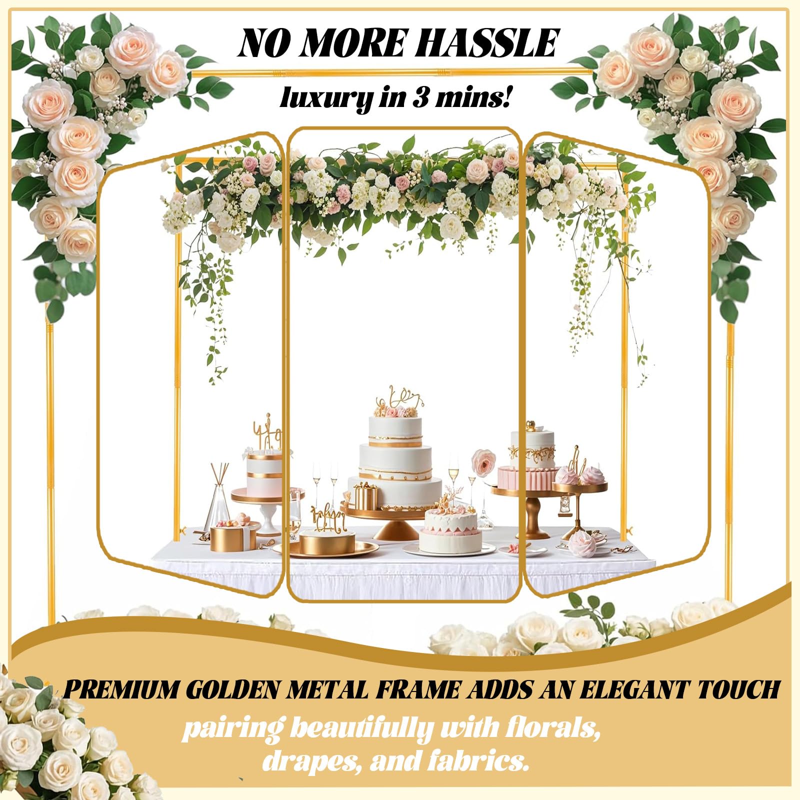 Arco de Mesa Ajustable, Soporte para Barra de Mesa con Abrazaderas Barra Decorativa para Mesa 150 a 220 cm Soporte de Arco de Globos para Bodas Decoración de Fiesta Cumpleaños