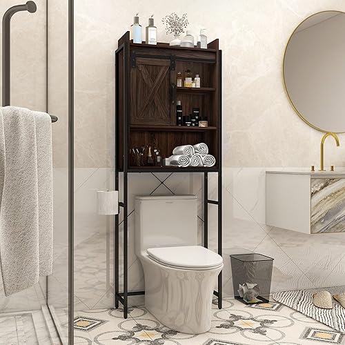 Miniatura 2 de LOKO Over The Toilet - Armario de almacenamiento independiente ahorro de espacio para el baño con estantes ajustables y puerta corrediza de granero