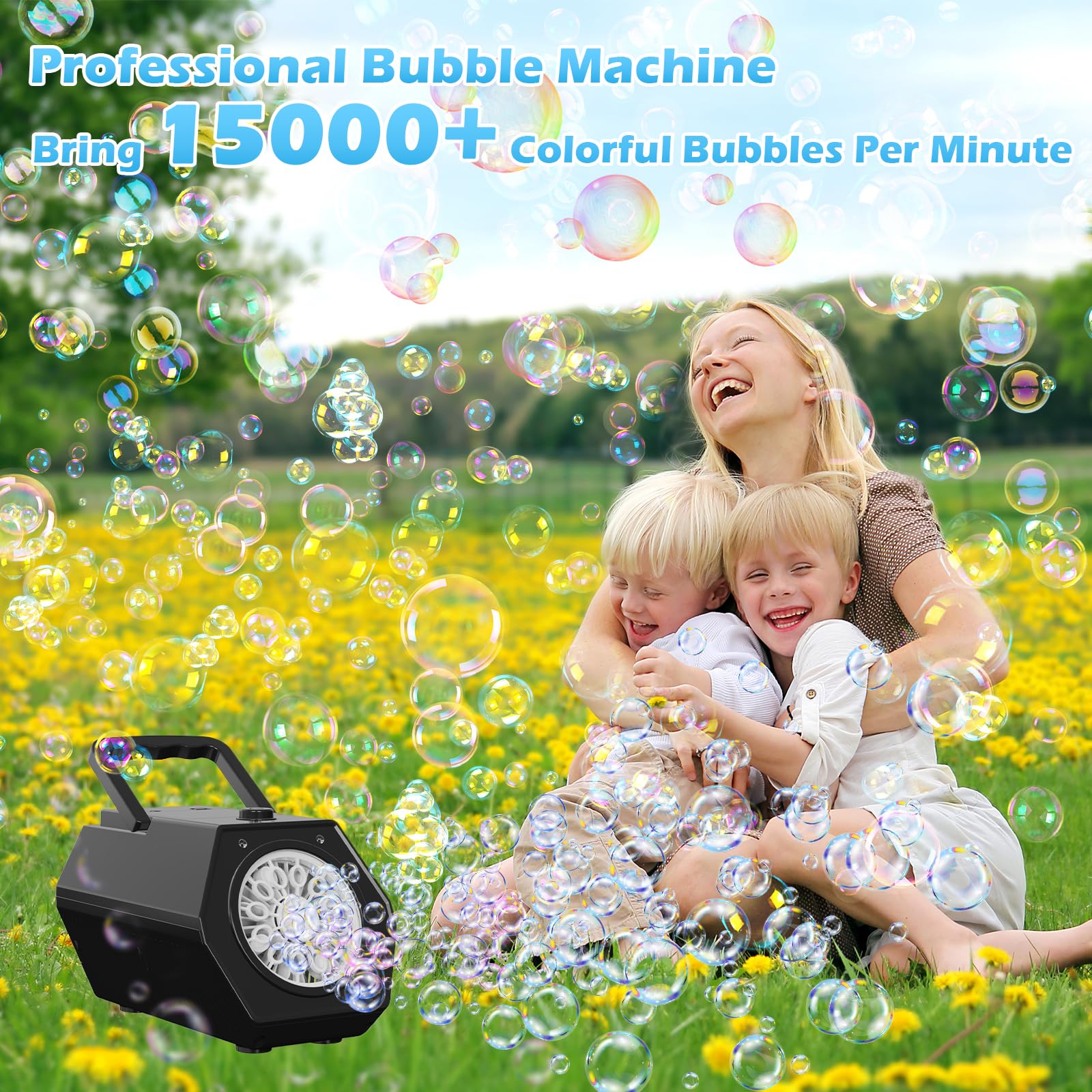 Panamalar Macchina Automatica per Bolle di Sapone, Professionale Macchina Bolla 2 Velocità per Bambini, 15000+ Bolla/Min con 240ml Soluzione Soffiatrice di Bolle Portatile, Feste All'aperto Matrimoni