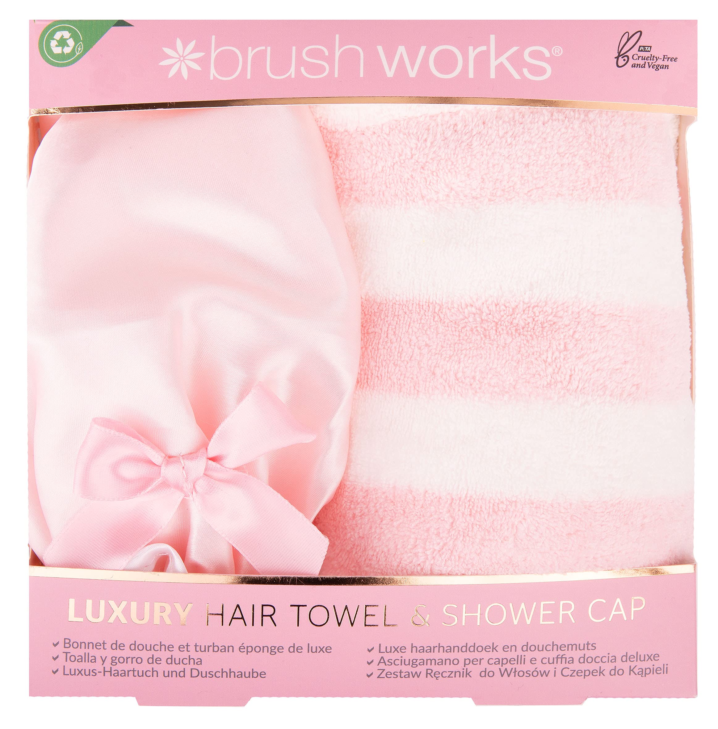 Brushworks Luxury Hair Towel & Shower Cap, Pink, One Size, 25 12 105