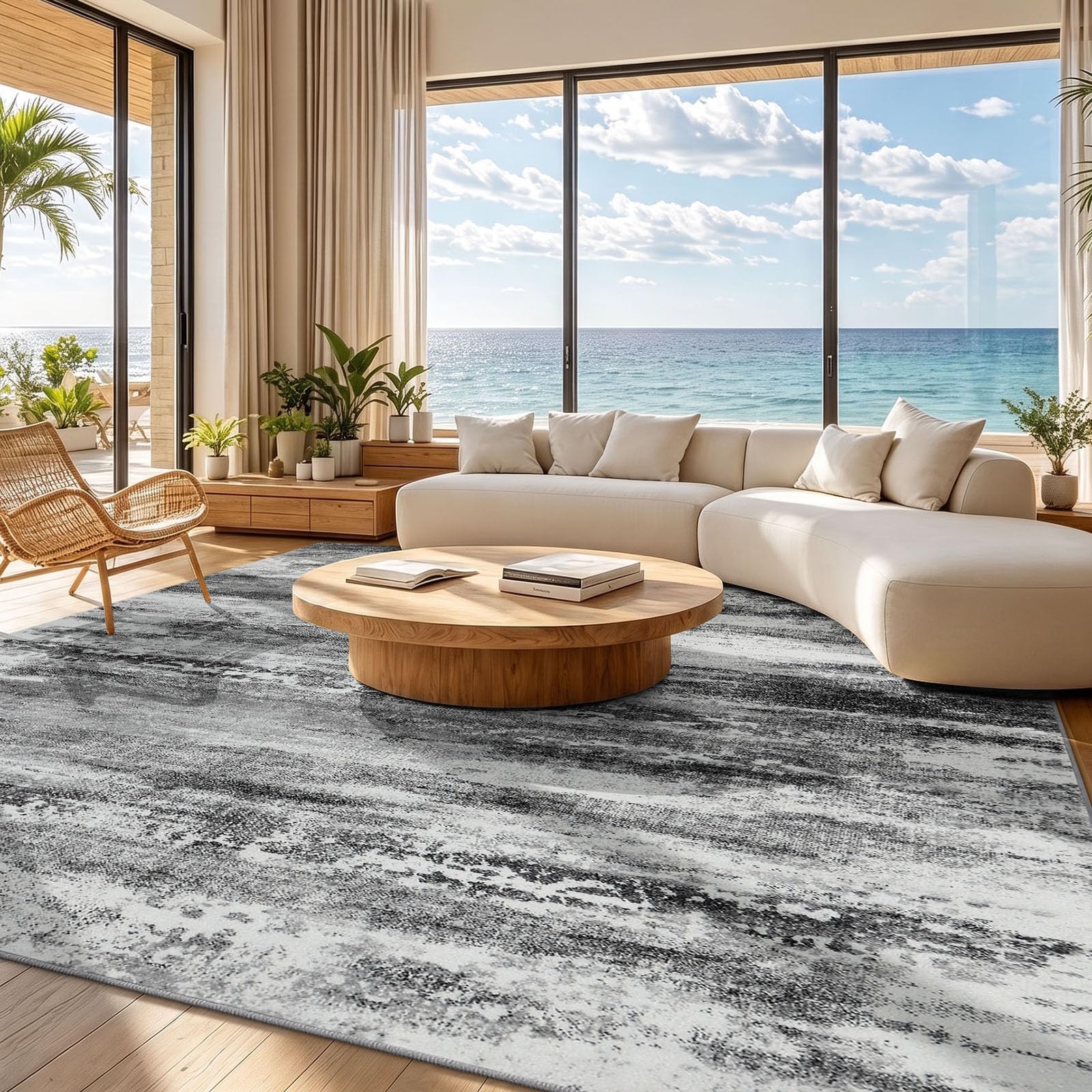 Homaxy Modern Abstract Rugs Living Room 140 x 200 cm Carpet Black