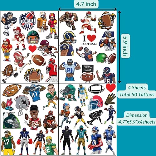 Miniatura 4 de 50 tatuajes temporales de fútbol americano, calcomanías de fútbol americano, fanáticos del deporte, adolescentes, niños, niñas, regalo de fútbol,