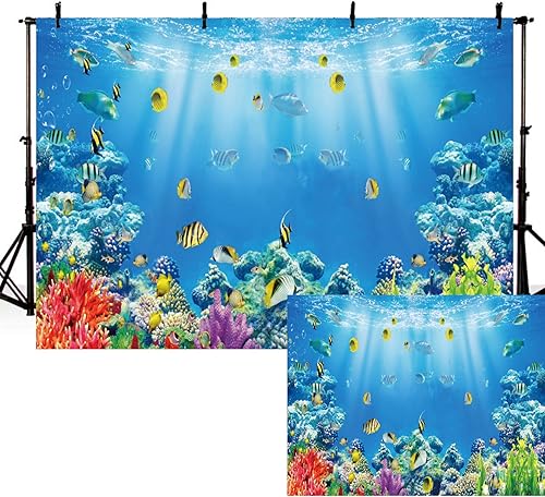 Miniatura 4 de Telón de fondo bajo el mar de 7 x 5 pies, fondo de fondo de sirena de océano, baby shower, país de las maravillas subacuario, corales, fiesta de