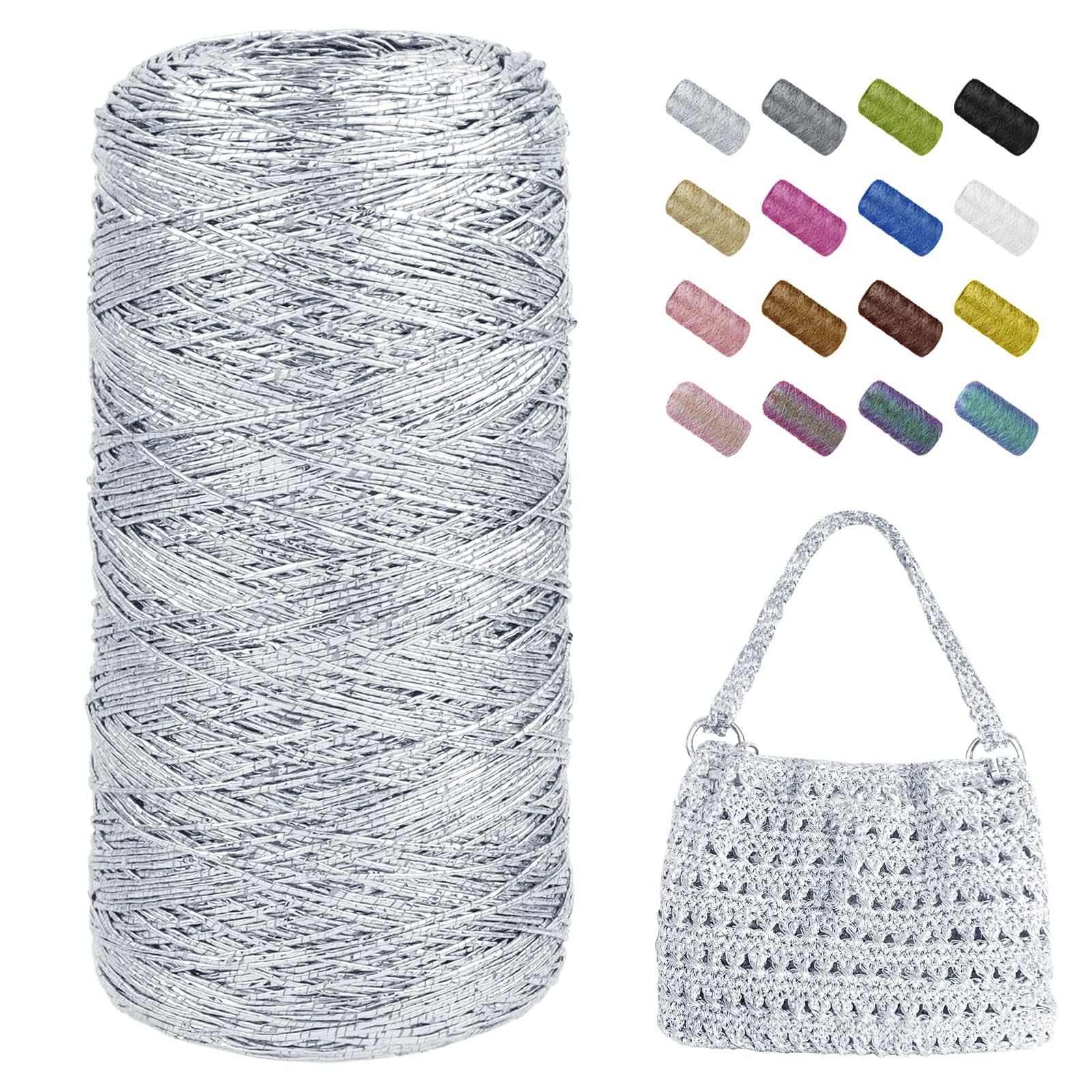 Uiopa Metallic Macrame Cord 1mm x 480m, Silver Glitter Yarn for Crocheting Bags, Polyester Cord Sparkle Macrame Yarn for Crocheting Pendants, Home Decor, DIY Crafts