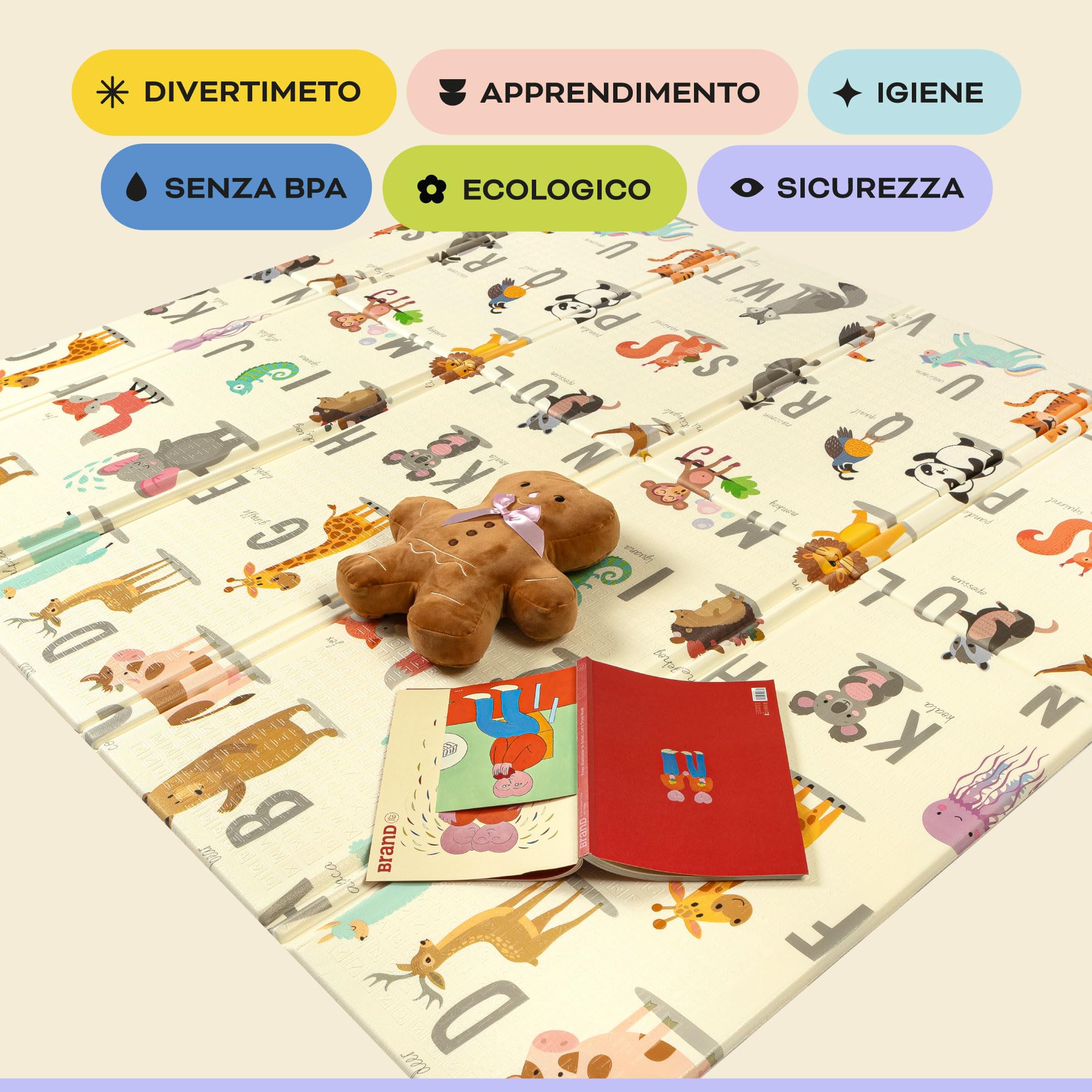 Tappeto da gioco bambini 180×200×1,5 cm pieghevole reversibile atossico impermeabile antiscivolo palestra neonato tummy time bambini arco giochi neonato 0-3/3-6/6-9 mesi sviluppo sensoriale - 2