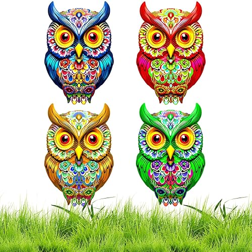 Metal Wall Art Set of 4 Cute Owls Metal Garden