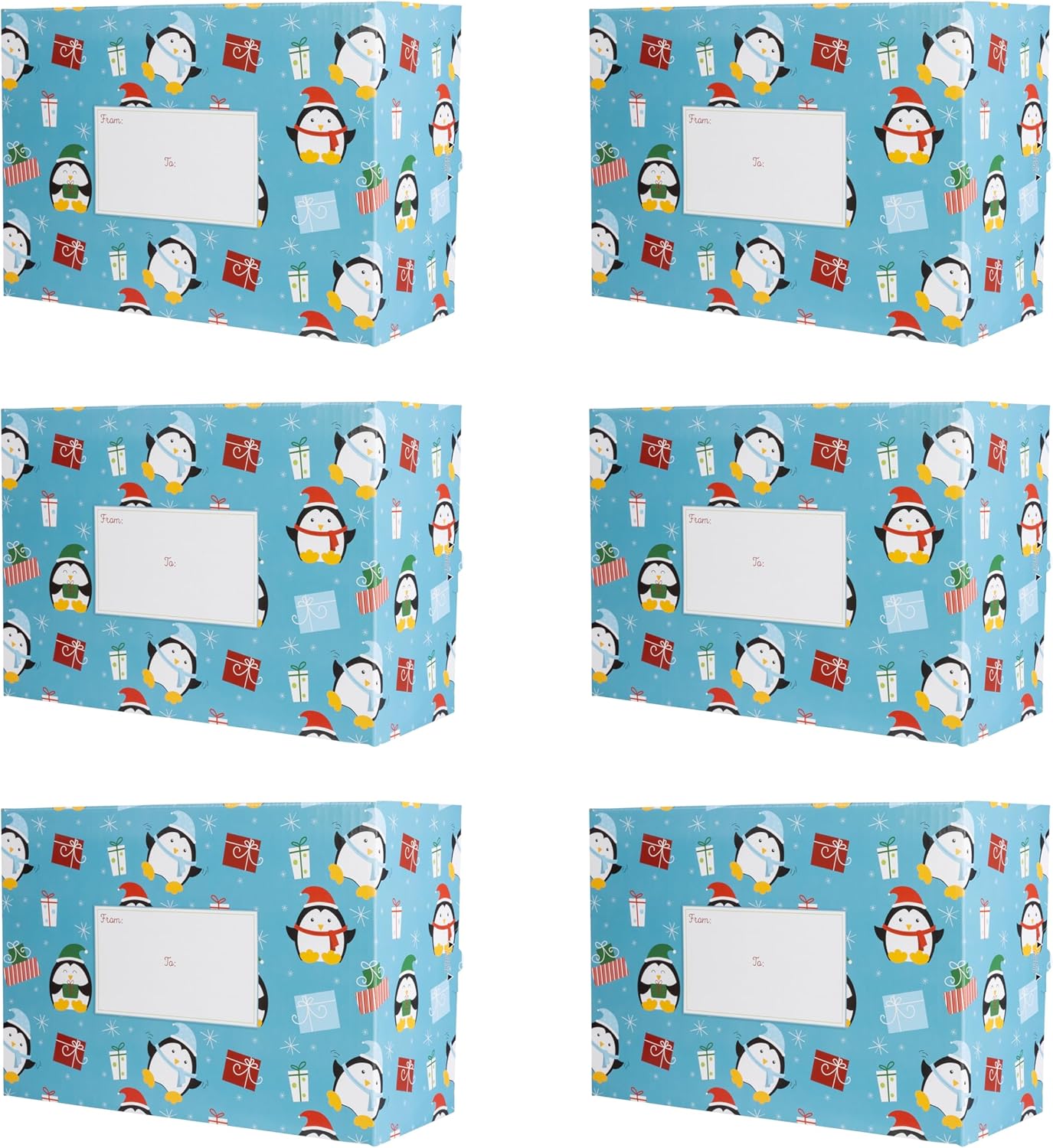 Decorative Shipping Boxes Christmas Decorated Gift Boxes For Mailing Holiday Gifts & Christmas Presents, 6 Pack of Holiday Shipping Boxes, Multiple Sizes Designs, Penguin Presents, Medium