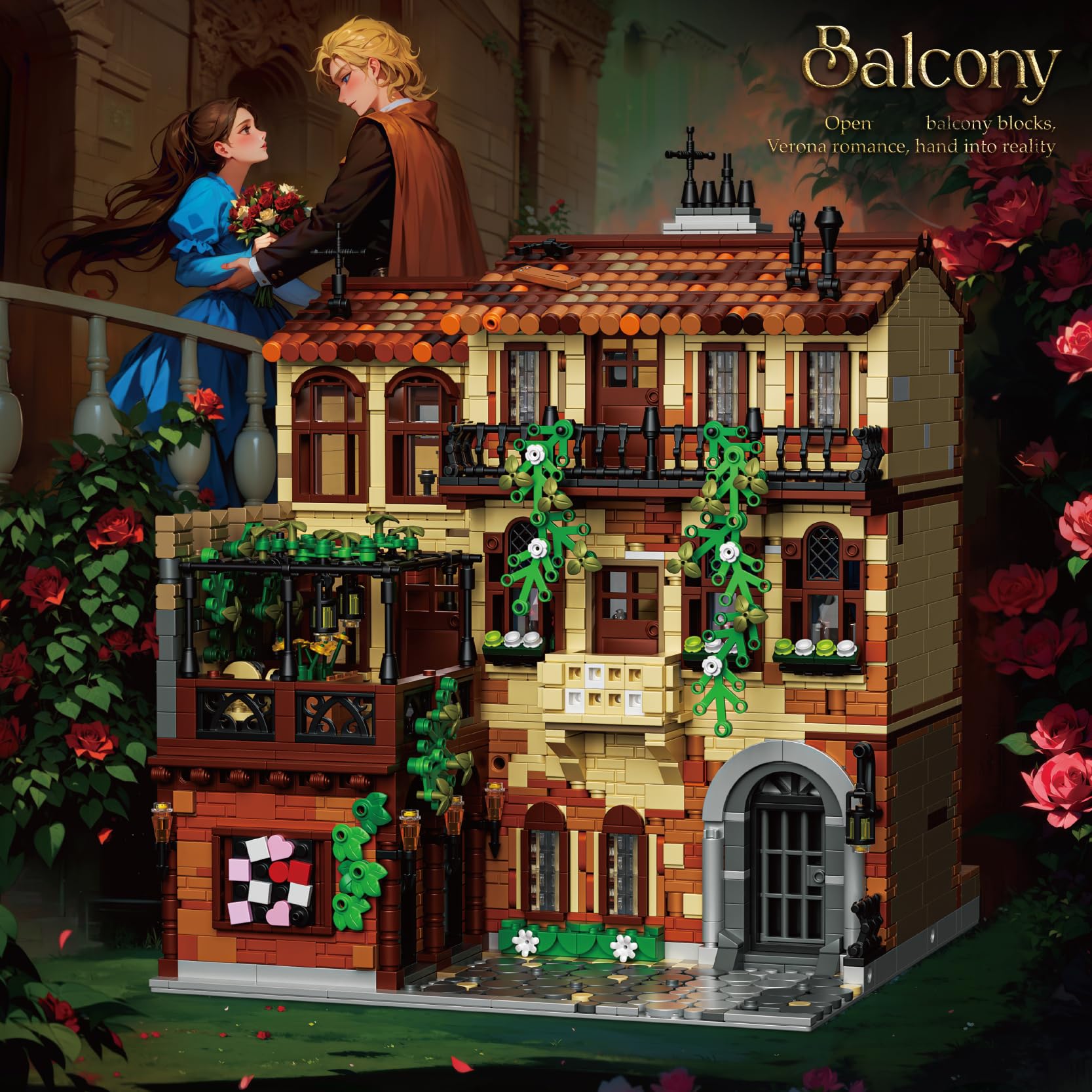 Set di Costruzione Balcone di Verona per Adulti –Italy Villa Rinascimentale Italiana con Balcone e Rampicanti, Modello Architettonico Compatibile con Lego, 3800 Pezzi, 14+