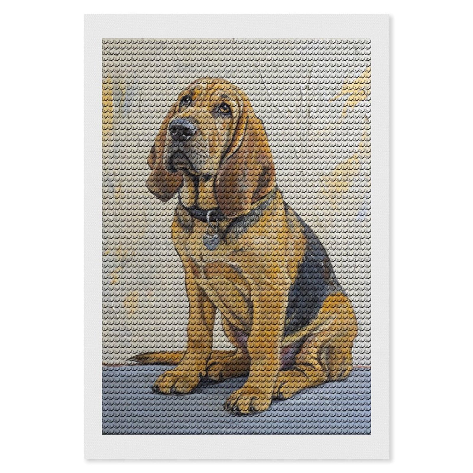 Junmoney Bloodhound Dog Portrait Round Drill Diamond Painting 8"x12", for Women, Relaxing DIY Hobby, Bedroom Decor, Christmas Gift, Adhesive Canvas
