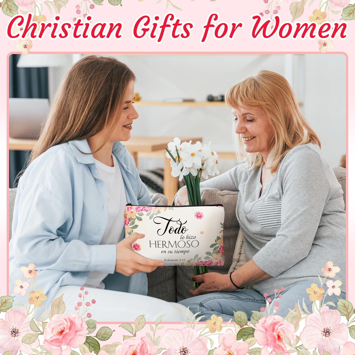 24 Pcs Spanish Christian Gift Set - 12 Women Makeup Bags Bulk & 12 Butterfly Keychains Inspirational Bible Verse Cosmetic Bags Religious Gifts for Women Regalos Religiosos Para Mujer En Español - Image 6