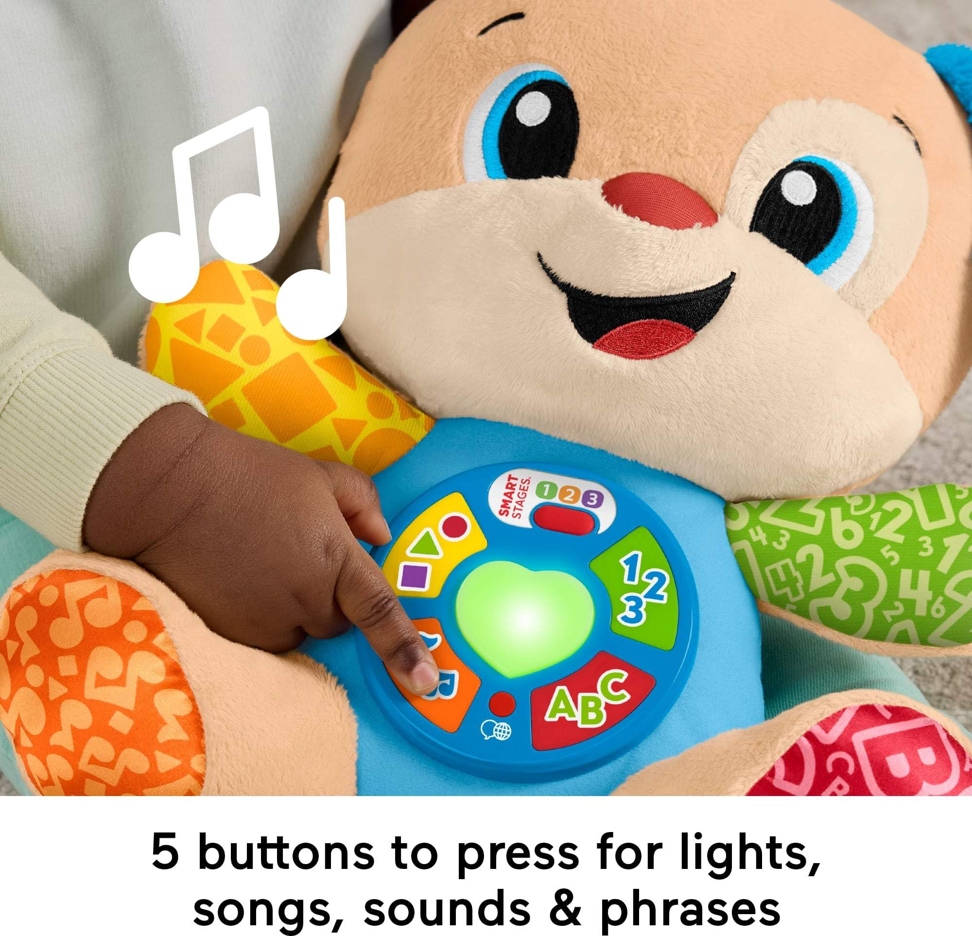 Fisher-Price - Juguete de Aprendizaje para bebé, reír y Aprender, escenarios Inteligentes, Peluche Musical para Cachorros con escenarios Inteligentes para bebés a Partir de 6 Meses, versión