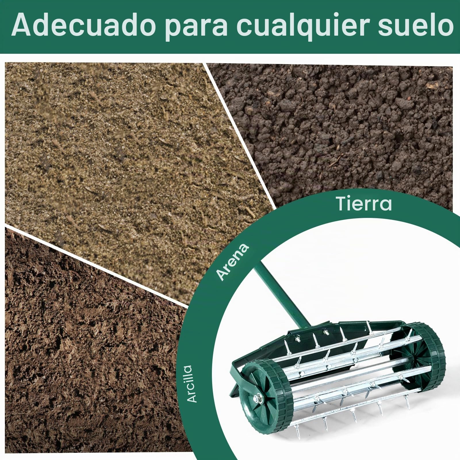 GOPLUS Aireador manual para césped con clavos de 3 cm y escudo protector ancho, aireador manual para jardín, patio, terraza, 46 x 23 x 127 cm