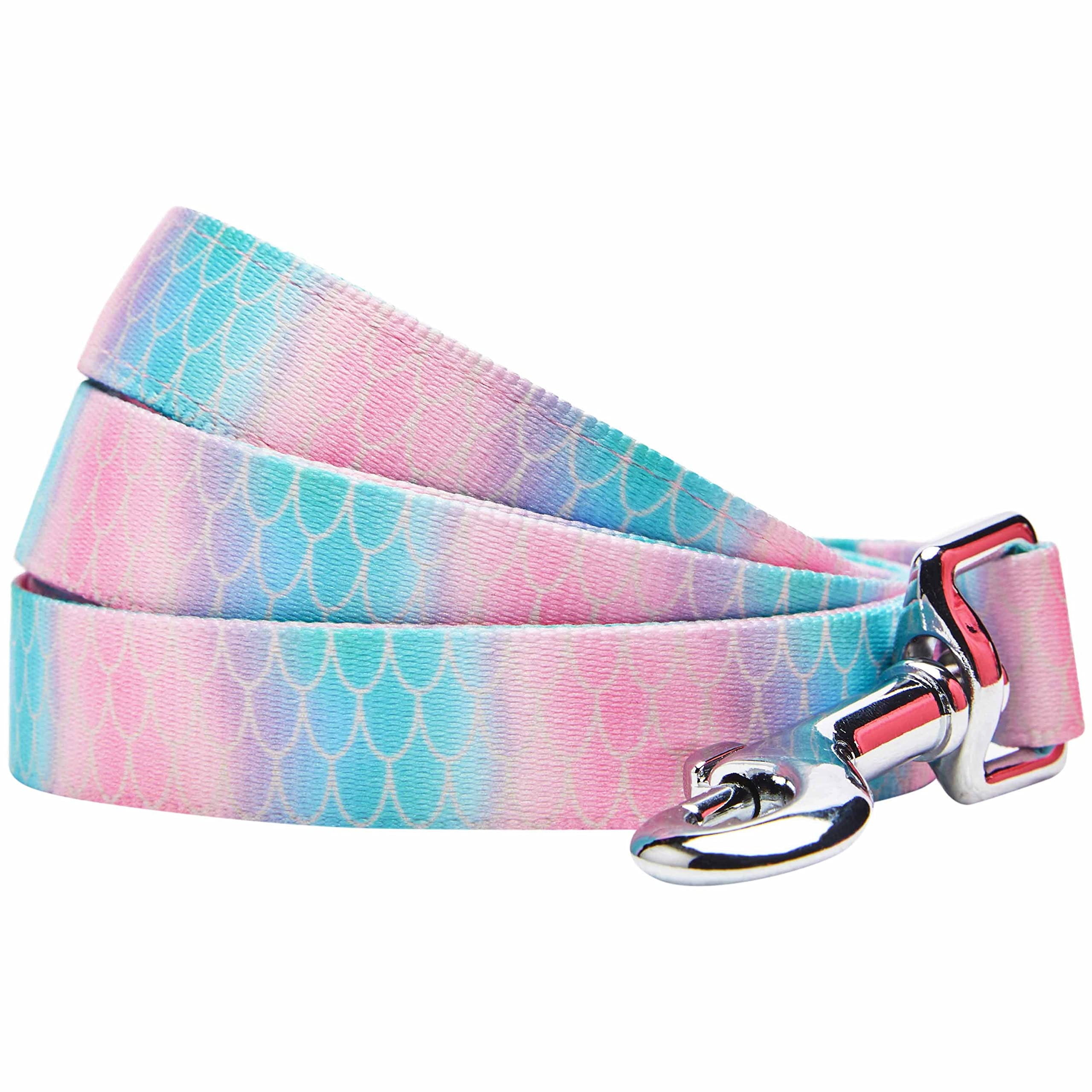 Blueberry Pet Summer Sparkle Dog Leash, Medium Size, 5 ft x 3/4", Pink and Blue, Ocean Mermaid Scales Print Nautical Pet Leash