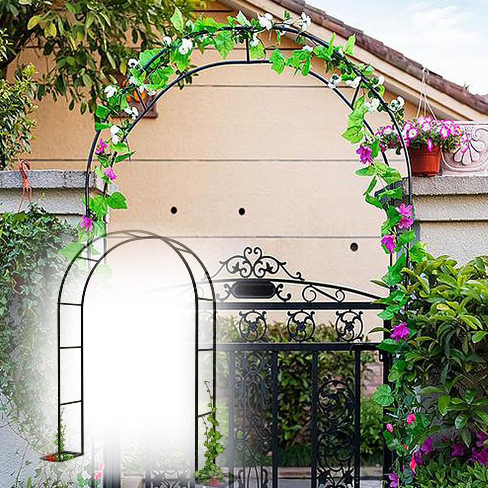 Arche de jardin extérieure avec treillis métallique pour plantes grimpantes