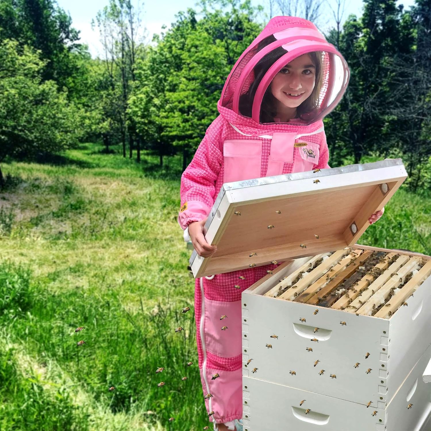 3 Layer Children's Beekeeping Suit in Pink with Ventilated Fencing Veil & Gloves