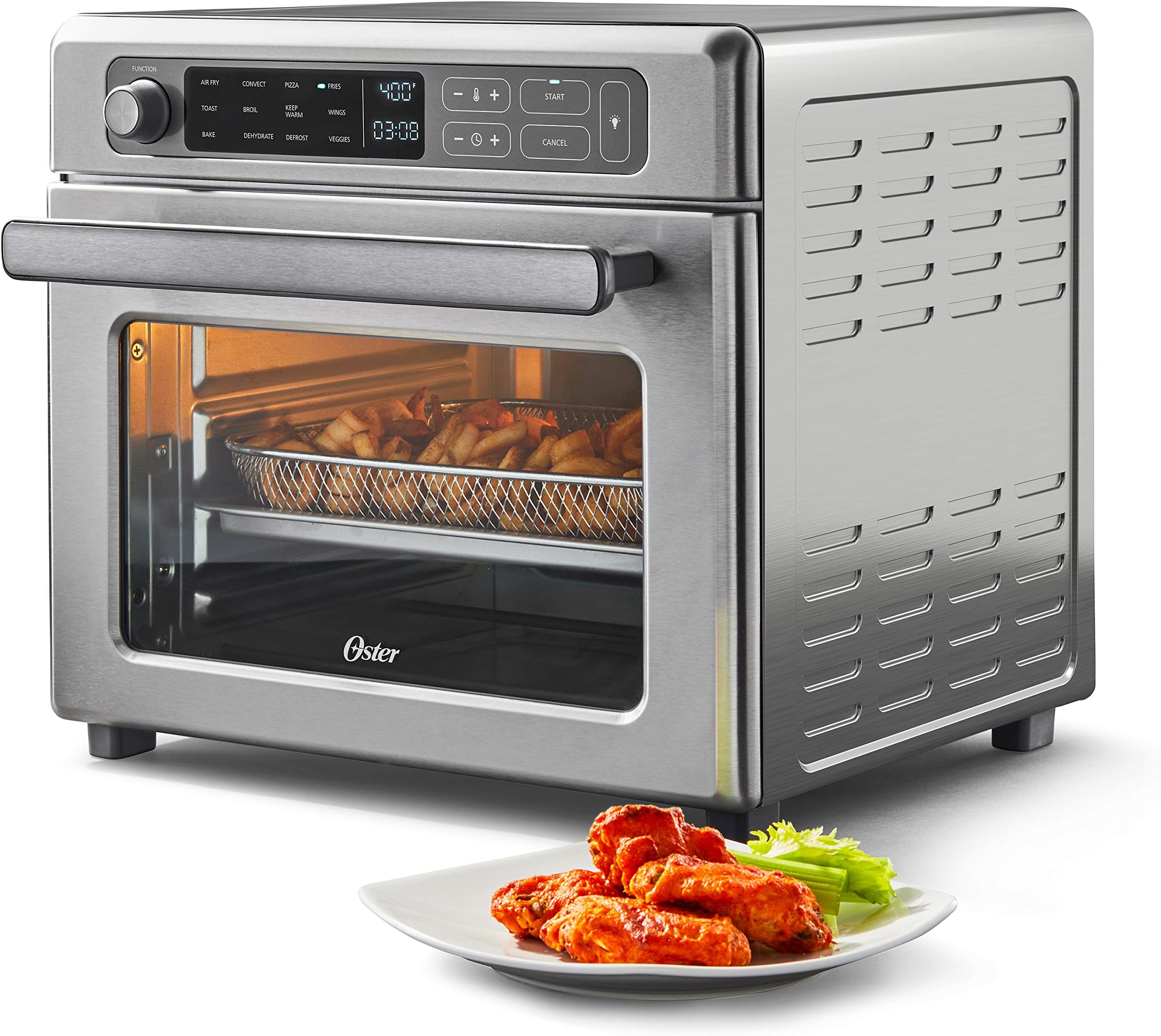 Oster Digital Air Fryer Oven with RapidCrisp, Stainless Steel, 12-Function Countertop Oven with Convection