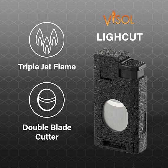 Visol LighCut Butane Torch Triple Flame Refillable Gas Lighter, Built-in Cutter, Windproof Adjustable Flame