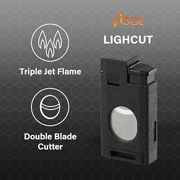 Visol LighCut Butane Torch Triple Flame Refillable Gas Lighter, Built-in Cutter, Windproof Adjustable Flame