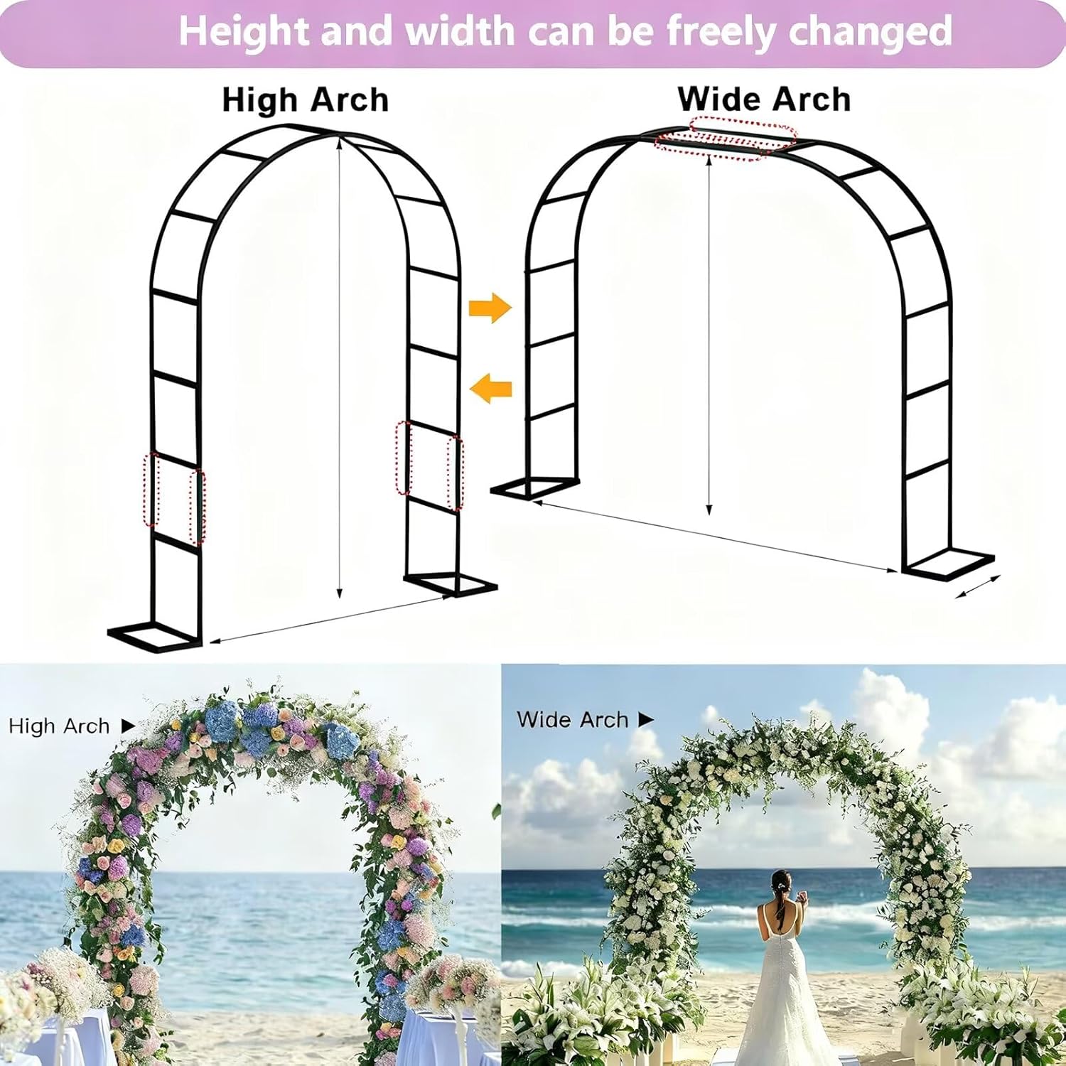 Thickened Rustproof Garden Arch,Black Wedding Arch Easy to Assemble, Long Lasting and Durable, Metal Arch for Garden Arbor Trellis & Climbing Plant 9.8 x 7.2FT