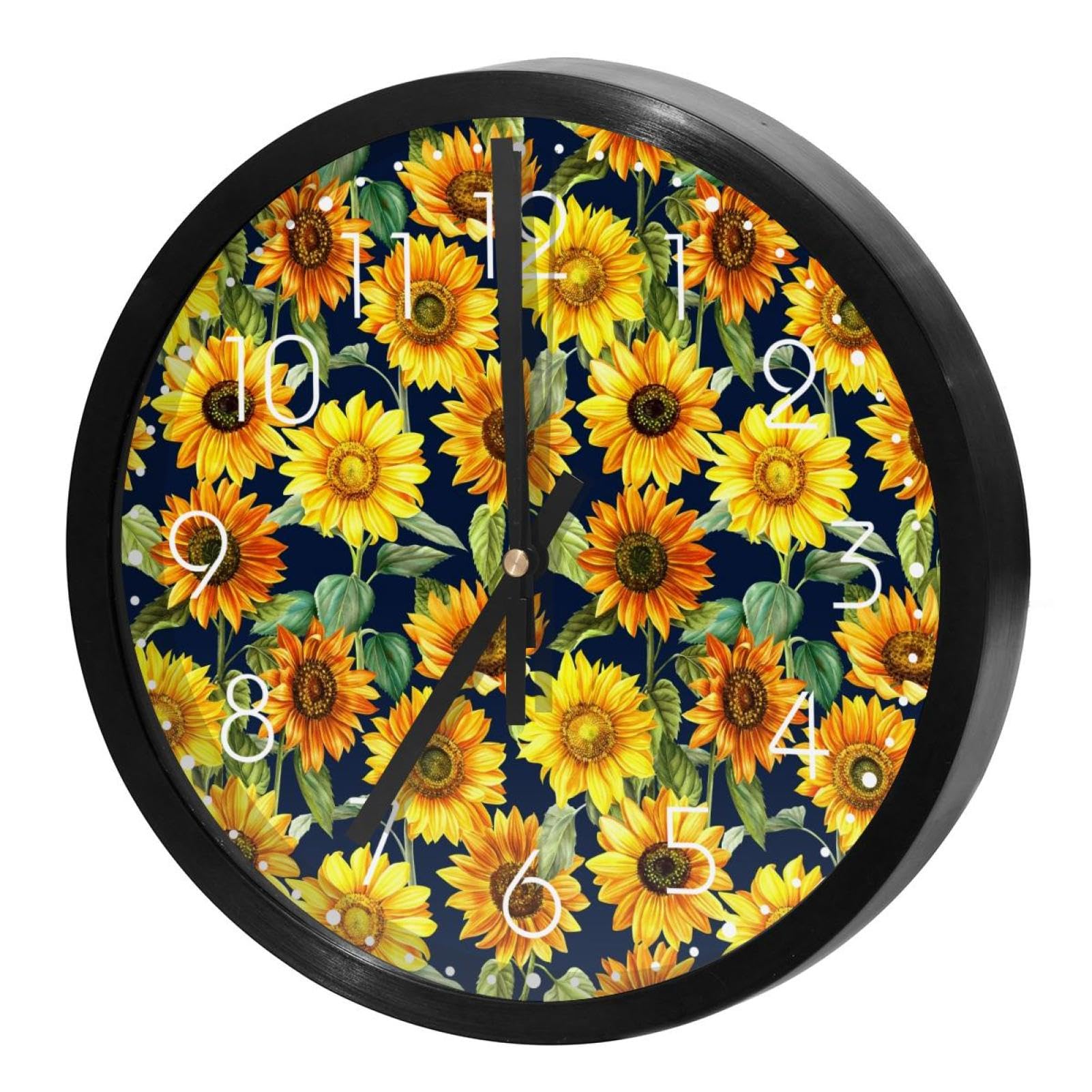 Horloge murale silencieuse pour retrouver le sommeil avec un design aquarelle de tournesols