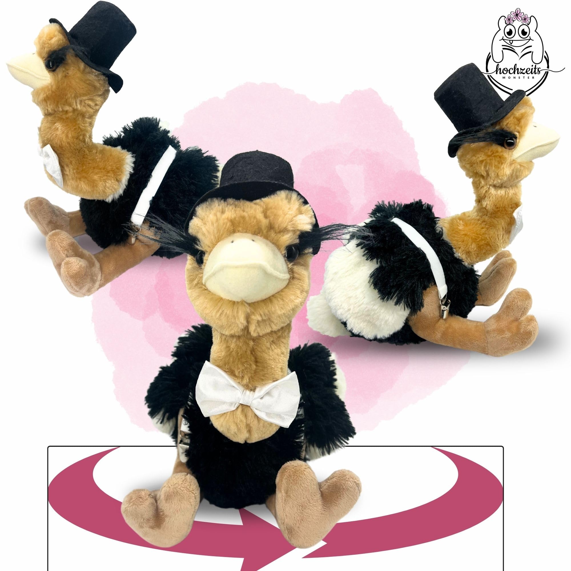 hM - Hochzeitspaar Premium 38cm – Wurfstrauß Plüschtier - Vogel Strauß Kuscheltiere - Wurfstrauss für die Hochzeit oder als Braut und Junggesellinnen Geschenk - JGA oder Hochzeitsgeschenk