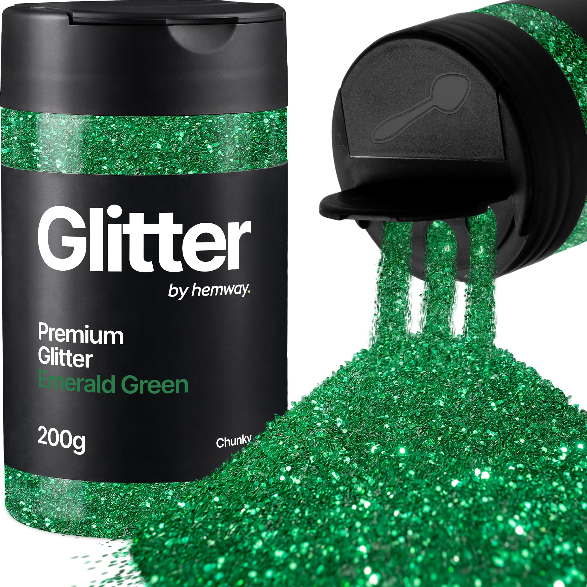 Hemway Emerald Green Glitter Shaker, 200g Chunky Glitter for Crafts Metallic Flake Sequins for Resin & Epoxy Crafts for Decorating, Halloween, Christmas, Nail, Face, Art