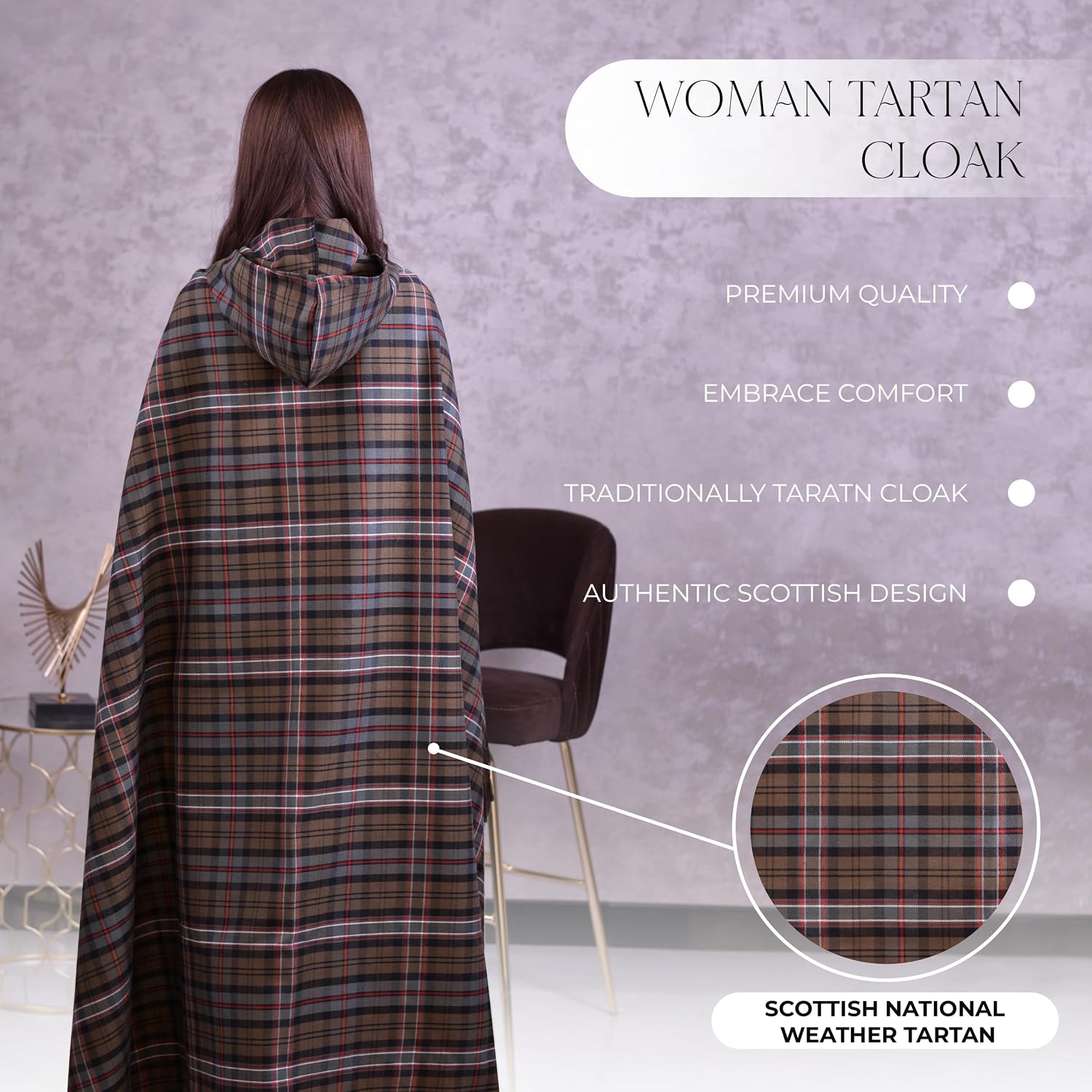 Highland Redstone Cloak Tartan P.V for women - Scottish Tartan Cloak for Stylish Comfort and Warmth