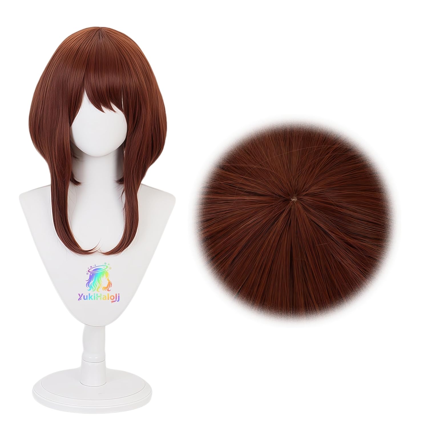 Anime Ochaco Uraraka Wig Medium Length Chestnut Brown for Women Halloween Cosplay with Wig Cap
