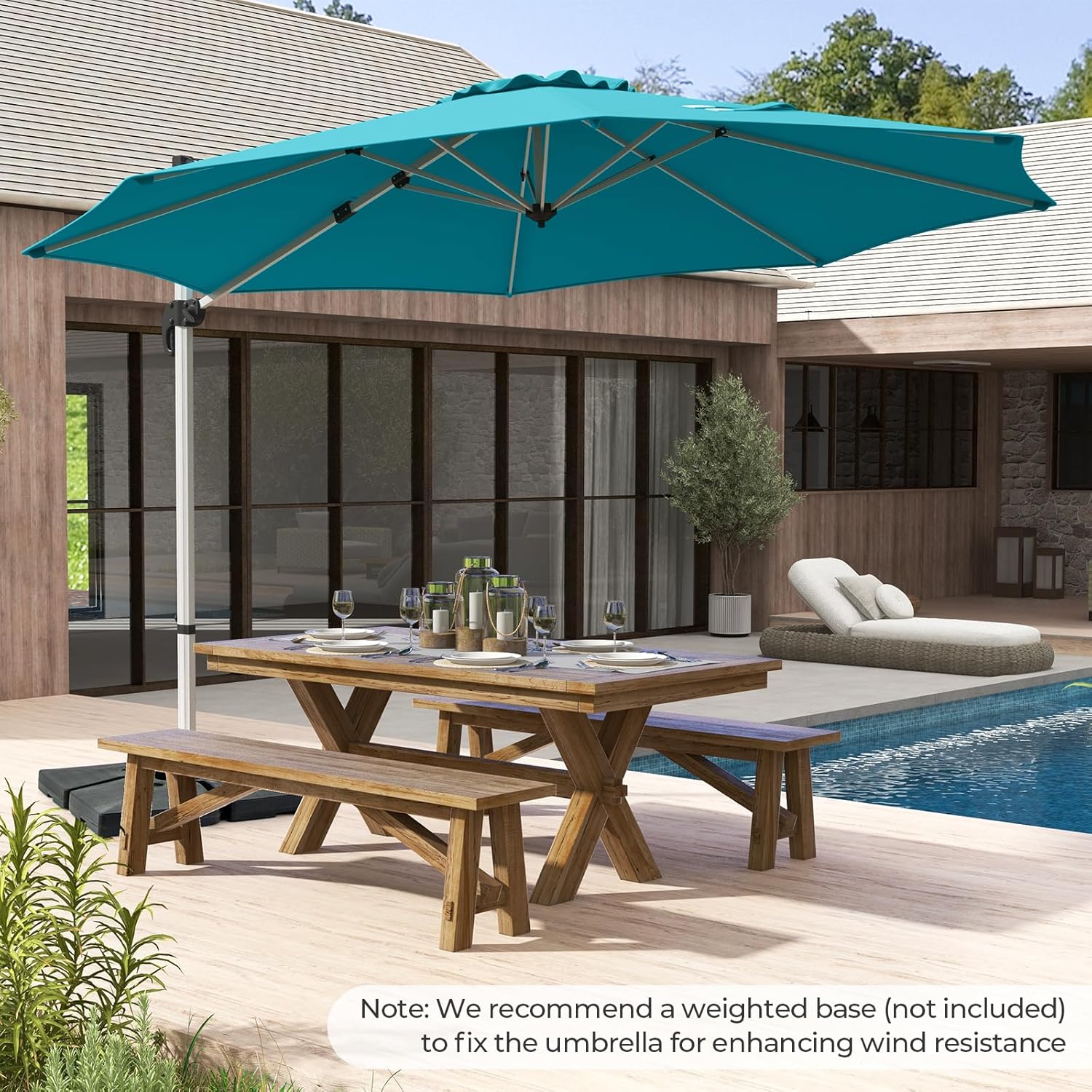 HAPPYGRILL 11 FT Round Cantilever Umbrella with 360° Rotation, Outdoor Patio Umbrella with Adjustable Tilt, Aluminum Heavy-Duty Patio Offset Umbrella Sun Umbrella for Backyard Pool Garden Deck