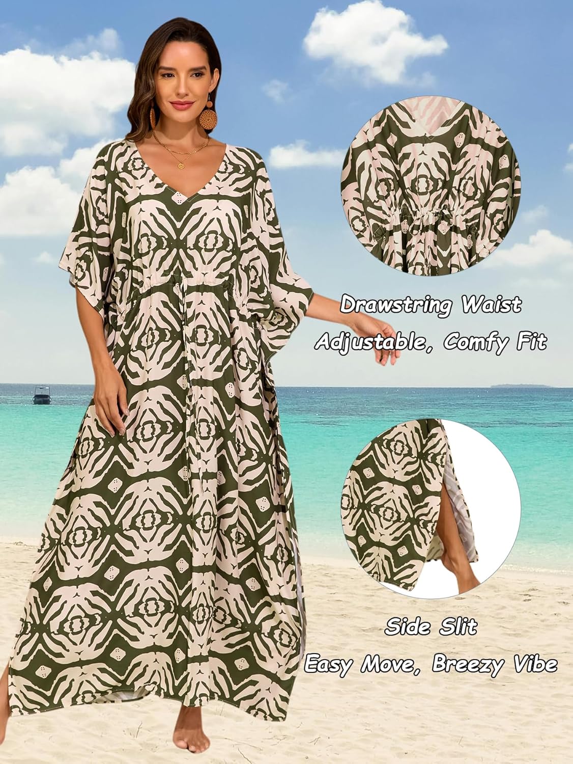 Kaftan Dresses for Women V-Neck Boho Plus Size Caftan for Beach Bathing Suit Cover Up for Moomoo Dresses for Women - Image 3